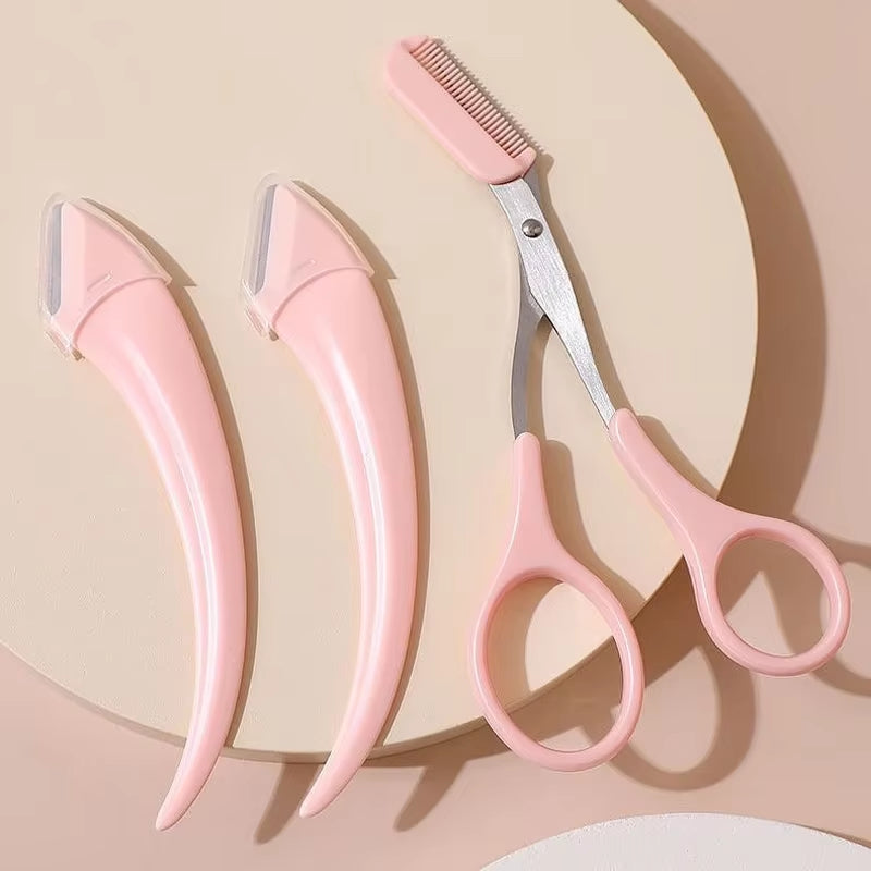 Karsyngirl 1/2/3Pcs Eyebrow Trimming Knife Eyebrow Face Razor for Women Eyebrow Scissors with Comb Brow Trimmer Scraper