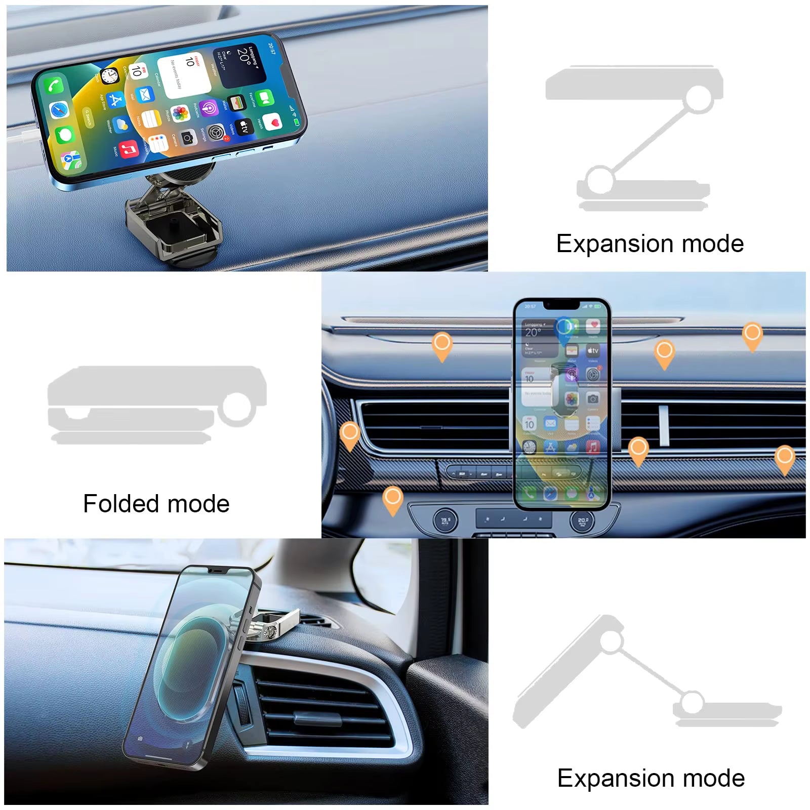 Metal Magnetic Car Mobile Phone Holder Folding Magnet Cell Phone Stand in Car GPS Support for Iphone Xiaomi 360° Rotatable Mount