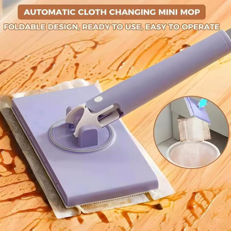 Automatic Cloth Changing Mop 360 Degree Rotation Lazy Mop Floor Cleaner Home Cleaning Mop with Push-Pull Cloth Changing Handle