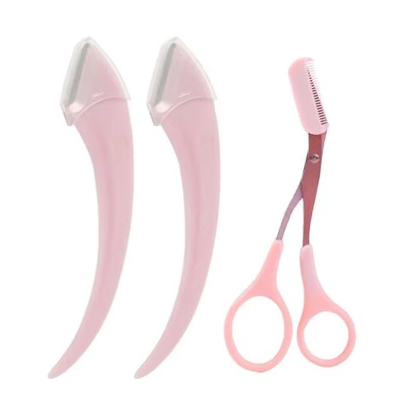 Karsyngirl 1/2/3Pcs Eyebrow Trimming Knife Eyebrow Face Razor for Women Eyebrow Scissors with Comb Brow Trimmer Scraper