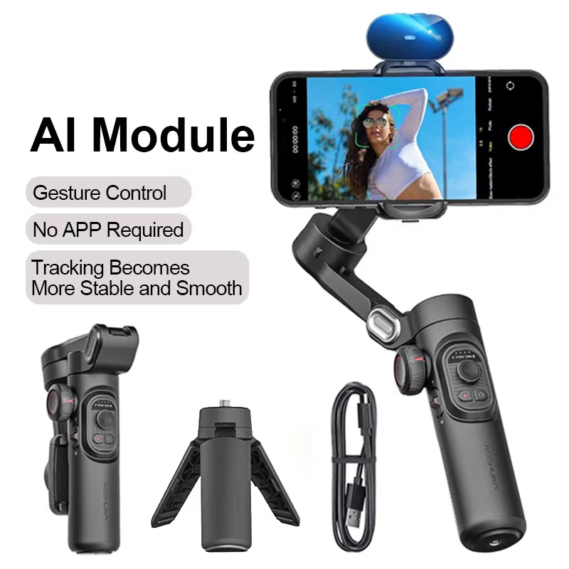 3-Axis Handheld Gimbal Stabilizer for Smartphone with Fill Light for Iphone Android Face Tracking