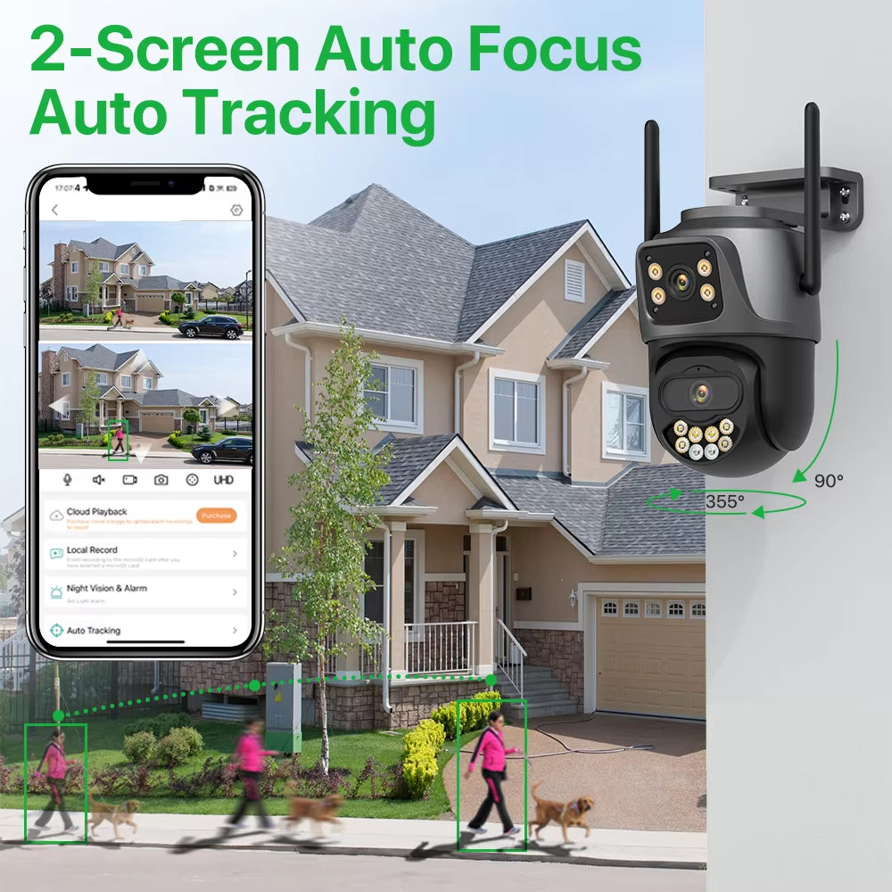 PTZ Camera Dual Lens 4K 8MP HD Outdoor IP Camera Tracking Security Protection CCTV