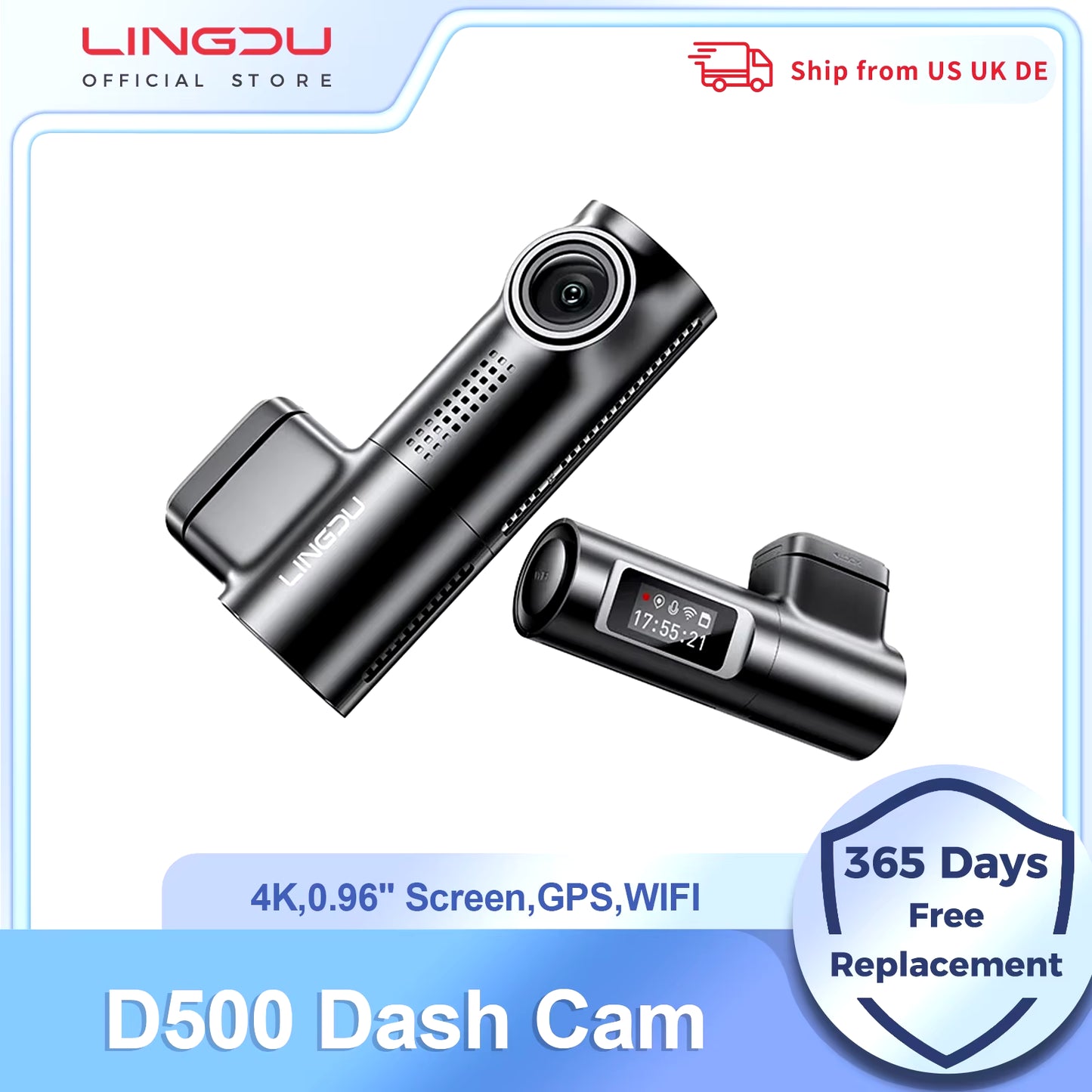 D500 Dash Cam Ultra HD 4K Built-In 5Ghz WI-FI GPS English Voice Control Dash Car Camera 24H Loop Recording D500 Car DVR