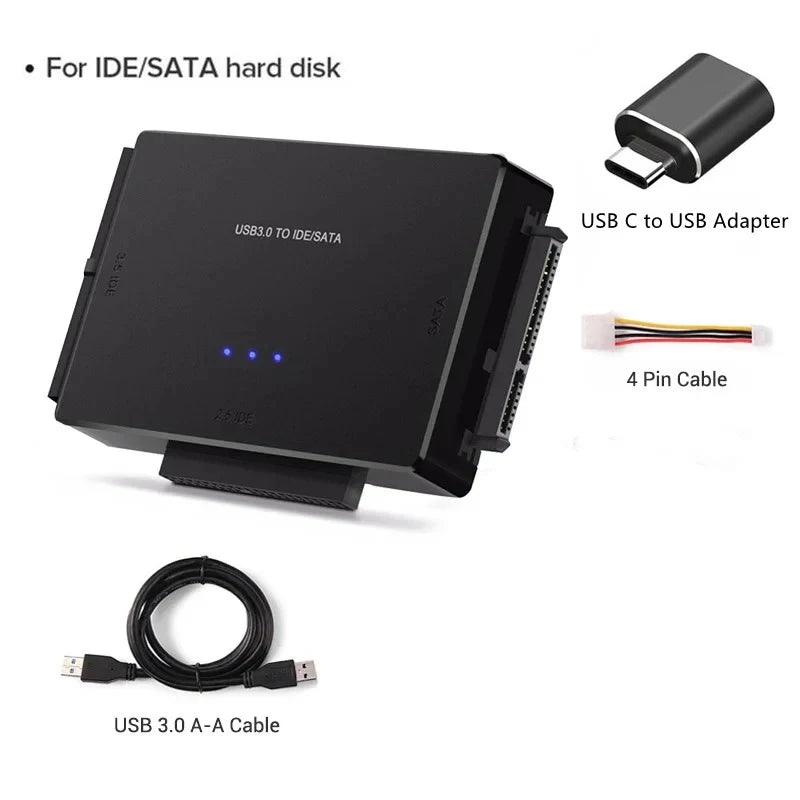 SATA/IDE to USB 3.0 Adapter Hard Drive Adapter Converter for Universal 2.5/3.5 Inch IDE SATA HDD SSD with 12V 2A Power Adapter