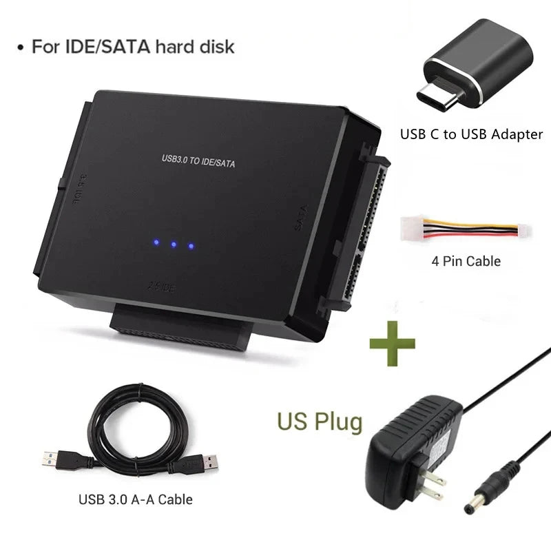 SATA/IDE to USB 3.0 Adapter Hard Drive Adapter Converter for Universal 2.5/3.5 Inch IDE SATA HDD SSD with 12V 2A Power Adapter