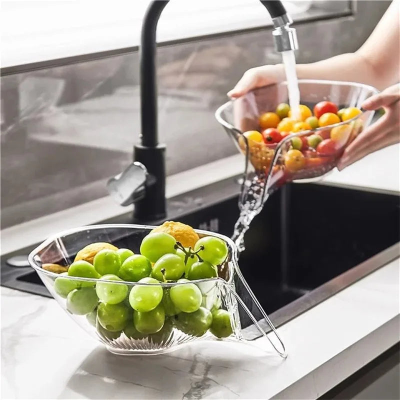 Kitchen Drain Basket Rice Sieve Colander Basket Plastic Strainer Basket Transparent Fruit Vegetable Drain Bowl Kitchen Tools