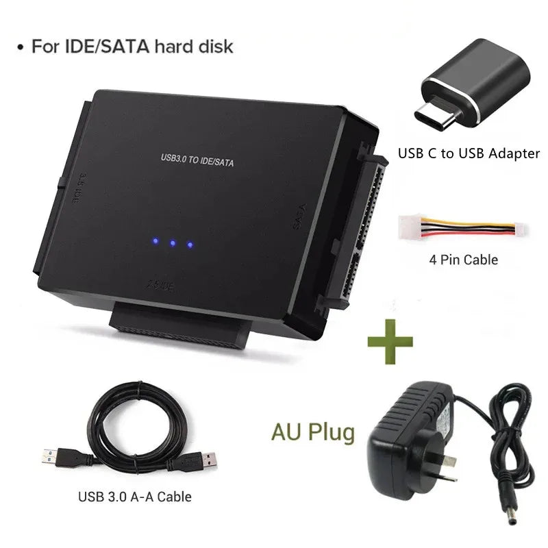 SATA/IDE to USB 3.0 Adapter Hard Drive Adapter Converter for Universal 2.5/3.5 Inch IDE SATA HDD SSD with 12V 2A Power Adapter