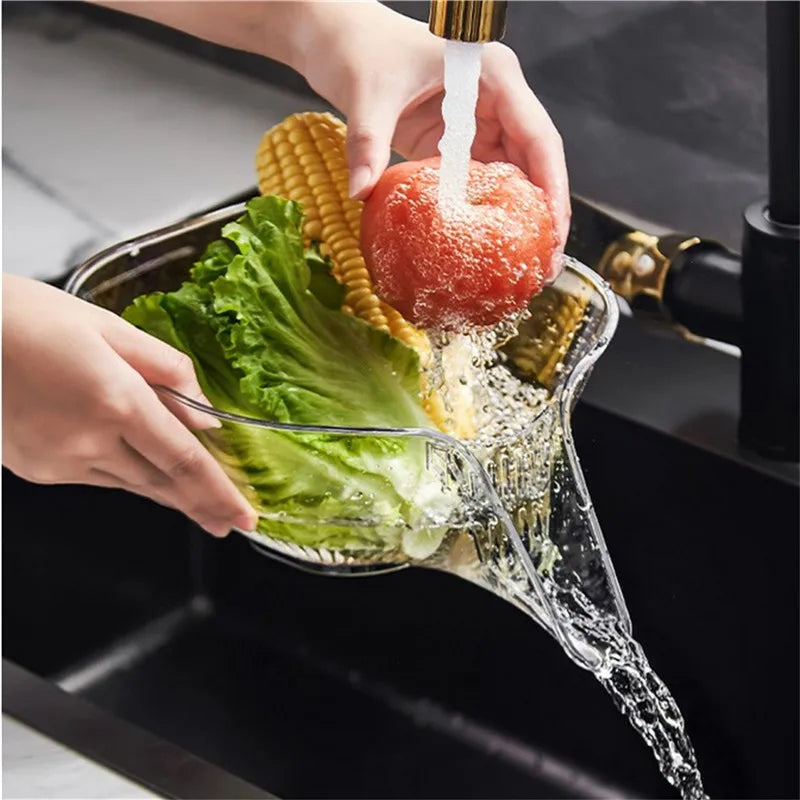 Kitchen Drain Basket Rice Sieve Colander Basket Plastic Strainer Basket Transparent Fruit Vegetable Drain Bowl Kitchen Tools