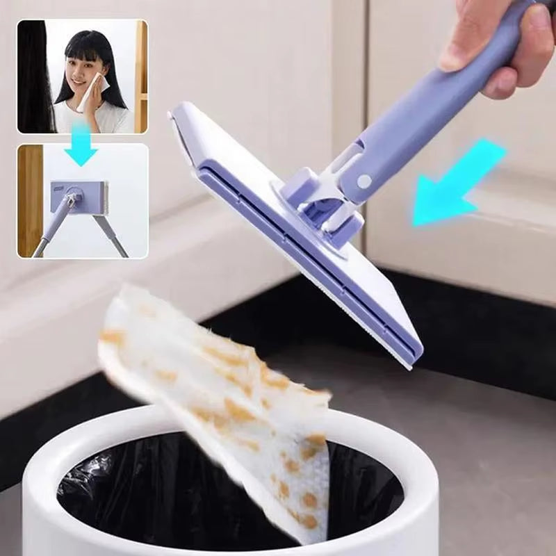 Automatic Cloth Changing Mop 360 Degree Rotation Lazy Mop Floor Cleaner Home Cleaning Mop with Push-Pull Cloth Changing Handle