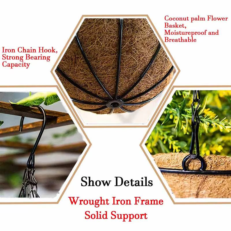 8/10 Inch round Wire Plant Holder Metal Hanging Basket Coconut Liner Lining Plants Flower Garden Pot for Home Balcony Decoration