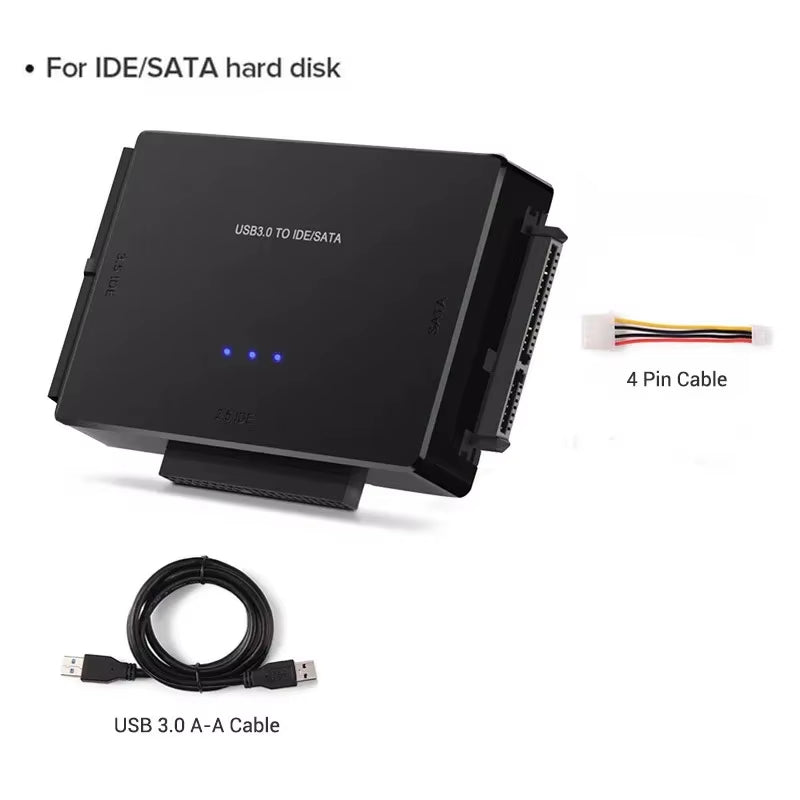 SATA/IDE to USB 3.0 Adapter Hard Drive Adapter Converter for Universal 2.5/3.5 Inch IDE SATA HDD SSD with 12V 2A Power Adapter