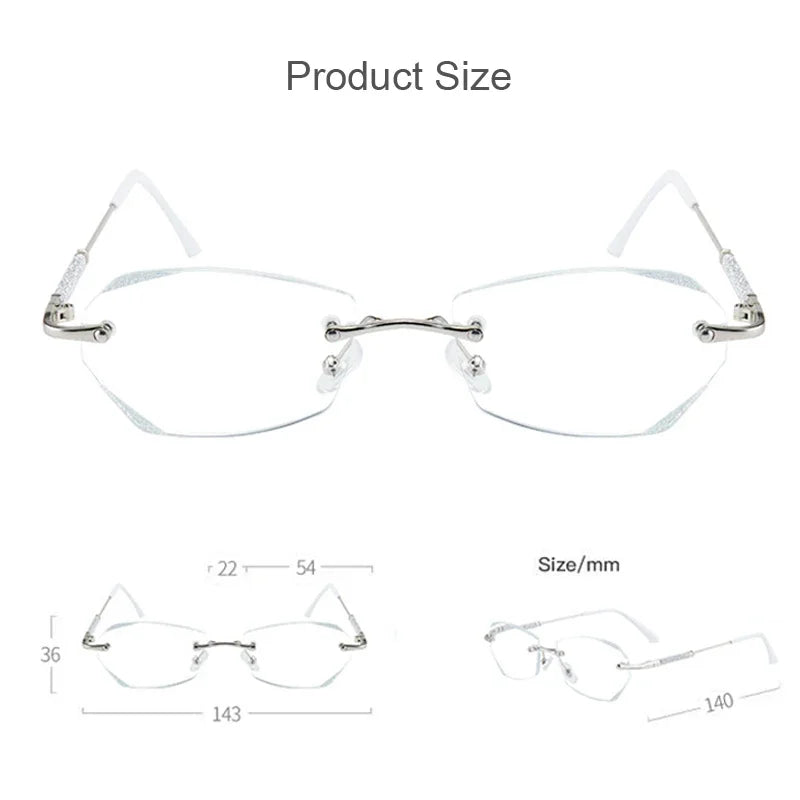 Diamond Cut Reading Glasses Luxury Rimless Anti-Blue Light Presbyopia Eyeglasses Finished Optical Farsighted Eyewear Diopter