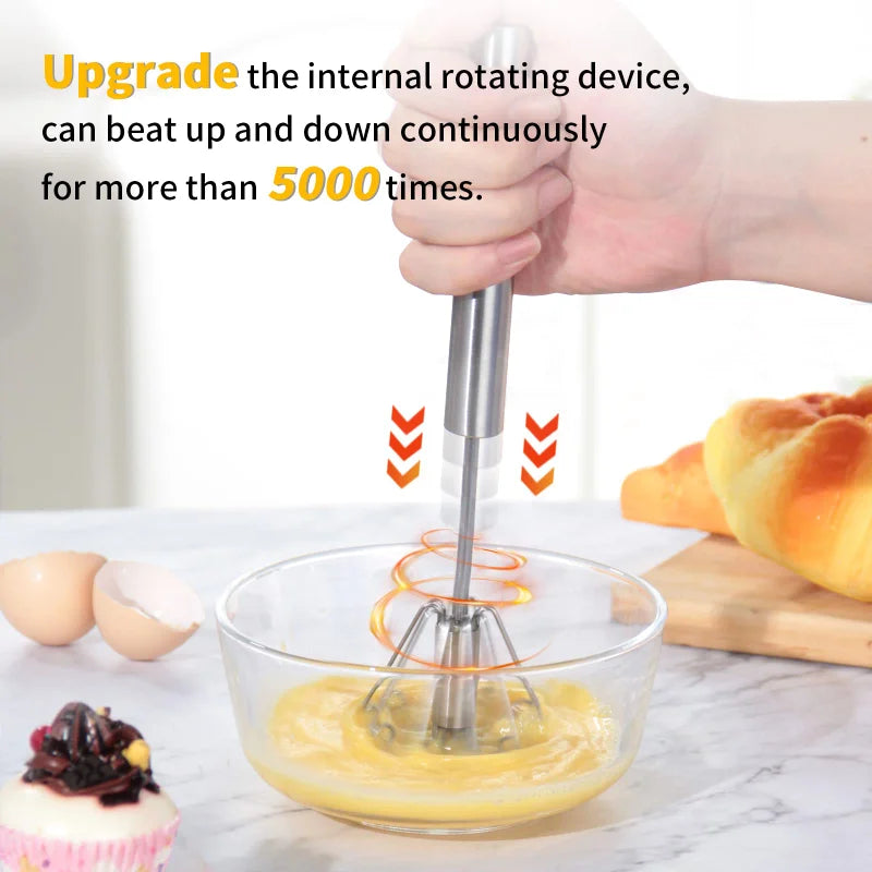 Semi Automatic Mixer Whisk Egg Beater Stainless Steel Manual Hand Mixer Self-Turning Cream Utensils Kitchen Mixer Egg Tools