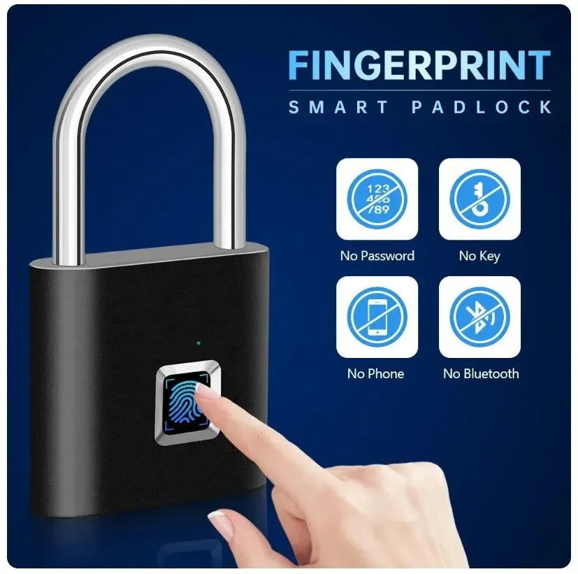 Fingerprint Lock Keyless Waterproof Anti-Theft Smart Lock Fingerprint Padlock Zinc Alloy Intelligent Safety Doorlock